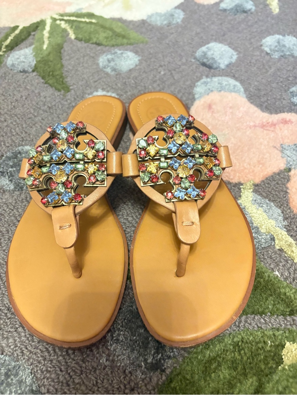 Tory Burch miller size 6.5 brown tan jeweled sandals